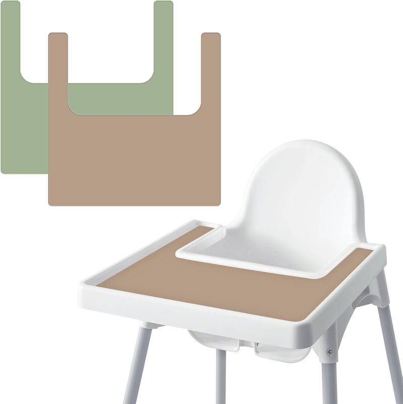 Mintlyfe High Chair Placemat for IKEA Antilop Baby High Chair, 2 Packs Stain Resistant Non-Slip Toddler Silicone High Chair Place Mats Eating Table Mat (Natural/Sage) - Image 1